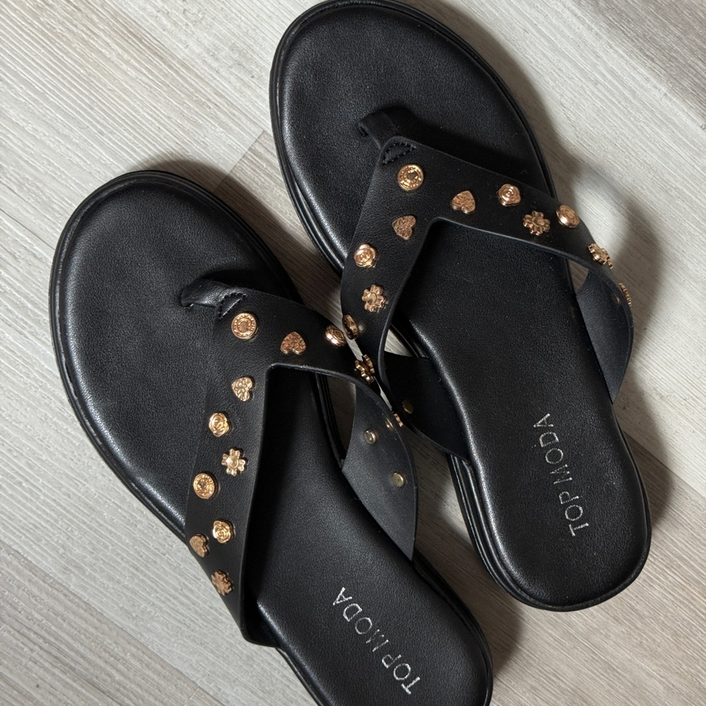 Black and Gold Studded Sandals